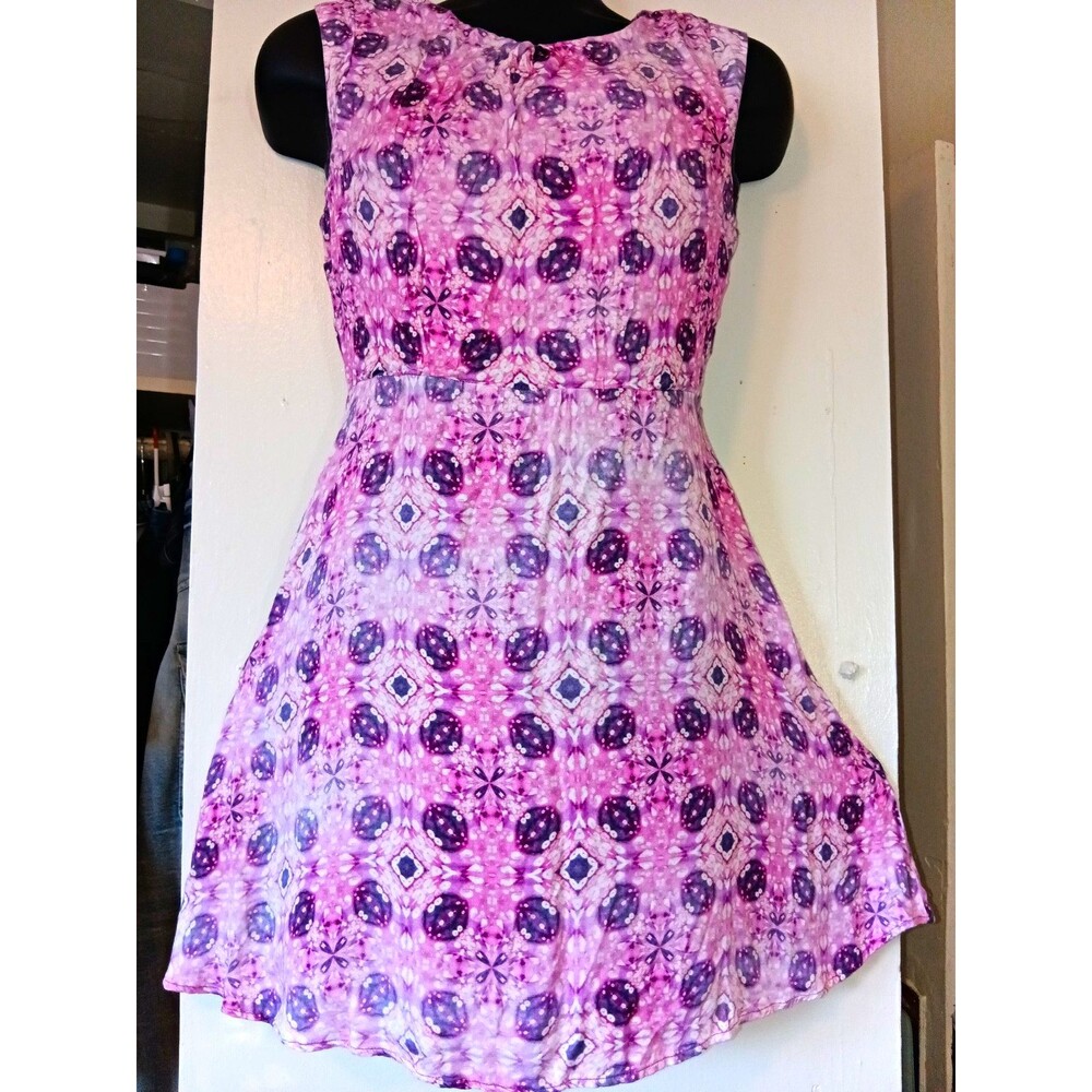 Lavand Purple Pink Geometric Maxi Dress Size Large Wms Sleeveless Round Neck Zip